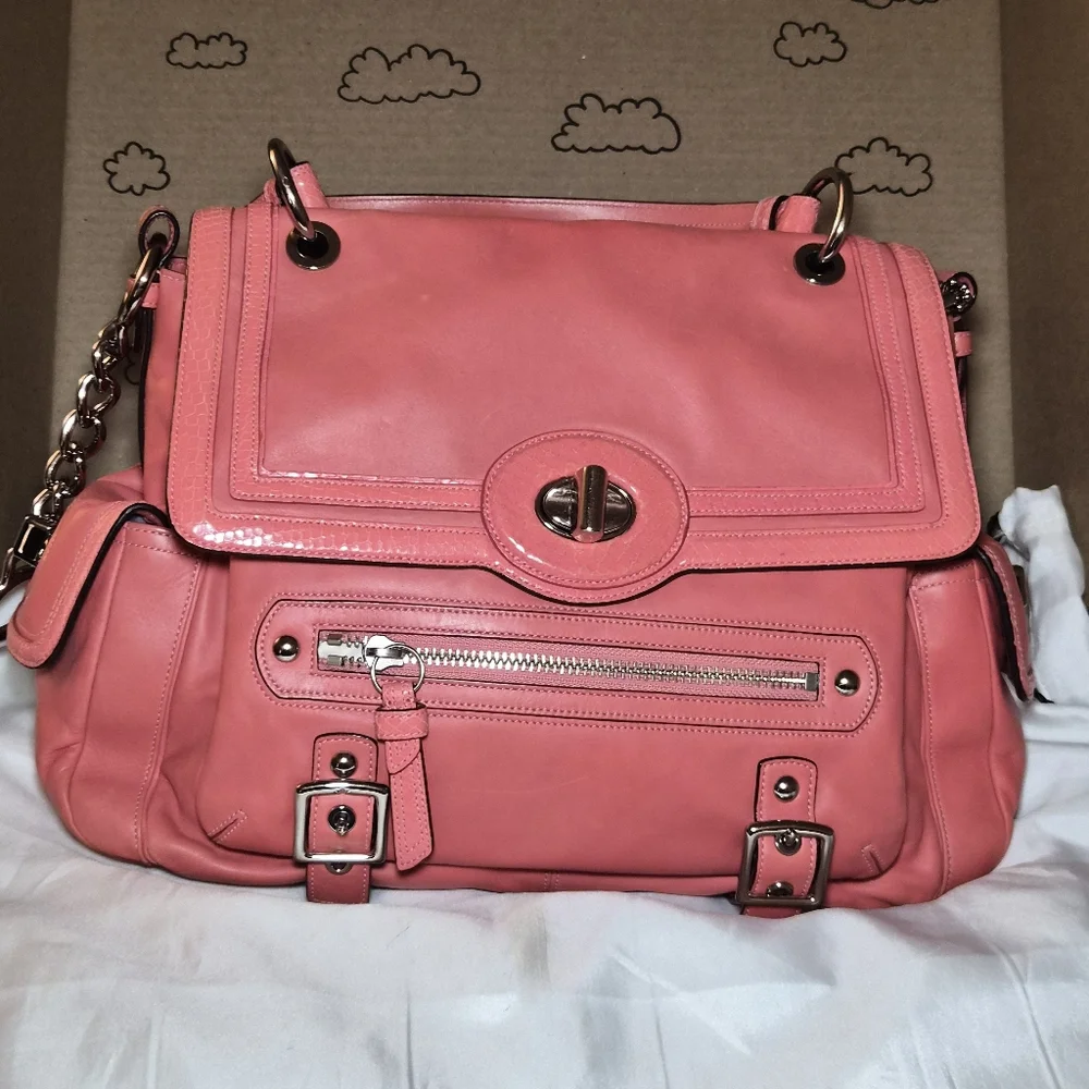 Coach Pink Leather Shoulder Bag with Chain Strap
